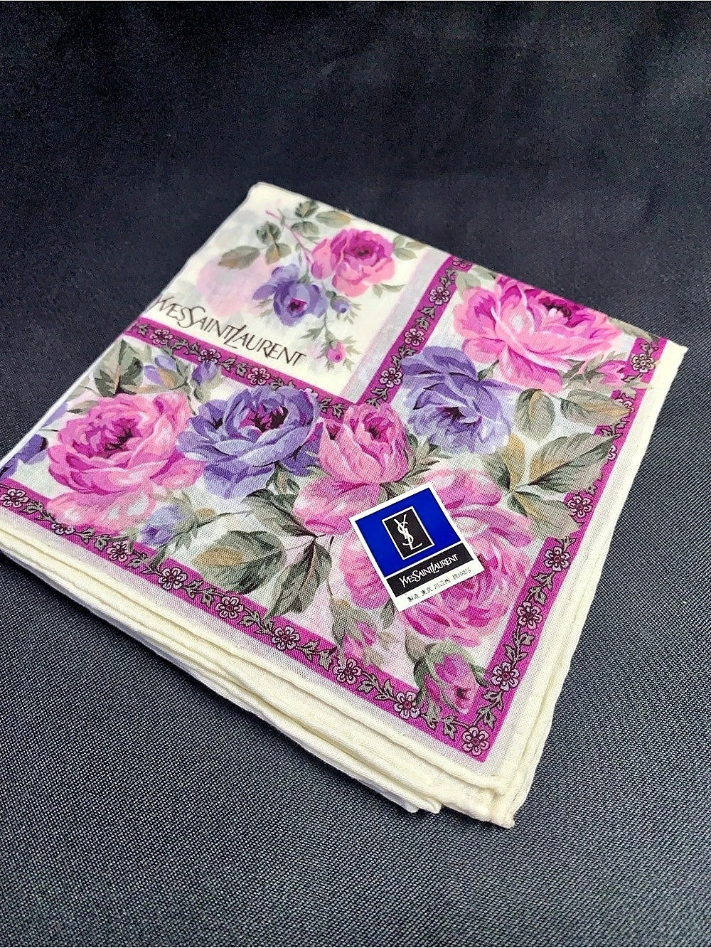 Yves Saint Laurent Floral Print Handkerchief Scarf Pink & Purple